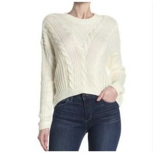 Abound Cable Knit Cropped Crew Neck Cream Sweater L NWT